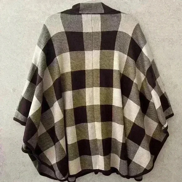 RAFAELLA 1X BROWN/TAN CHECKERED ZIPPERED COMFY FALL WINTER CAREER CAPE‎ - Picture 7 of 7